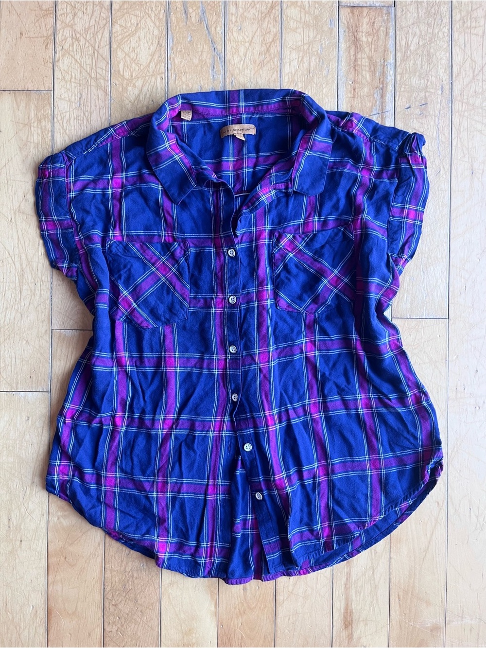 JACHS Girlfriend Country Style Plaid Short-Sleeve Button-Front Shirt Size XXL